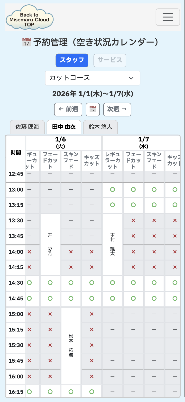 みせまるクラウド 管理画面（スマホ）
