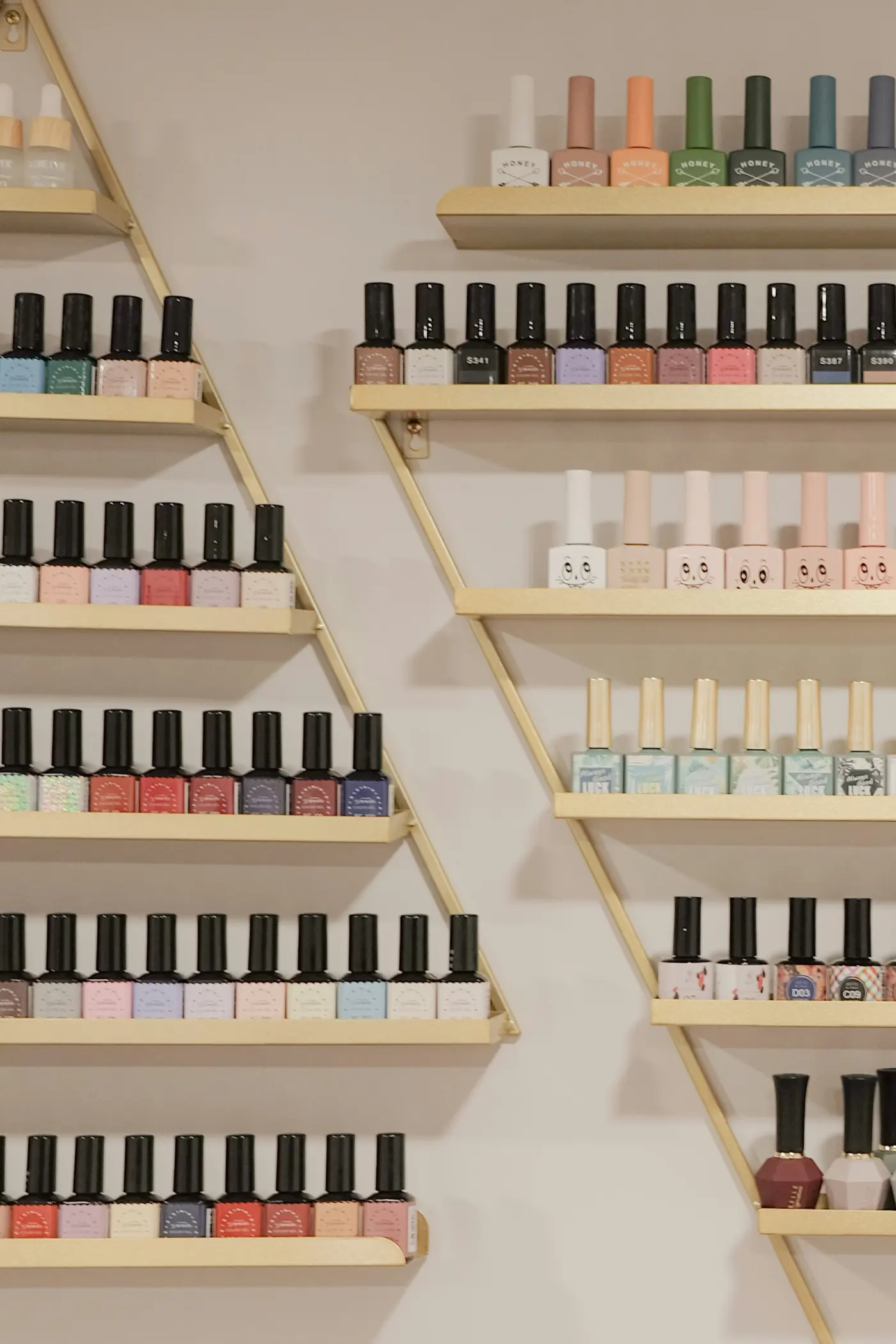 Nail color bottles inside the salon