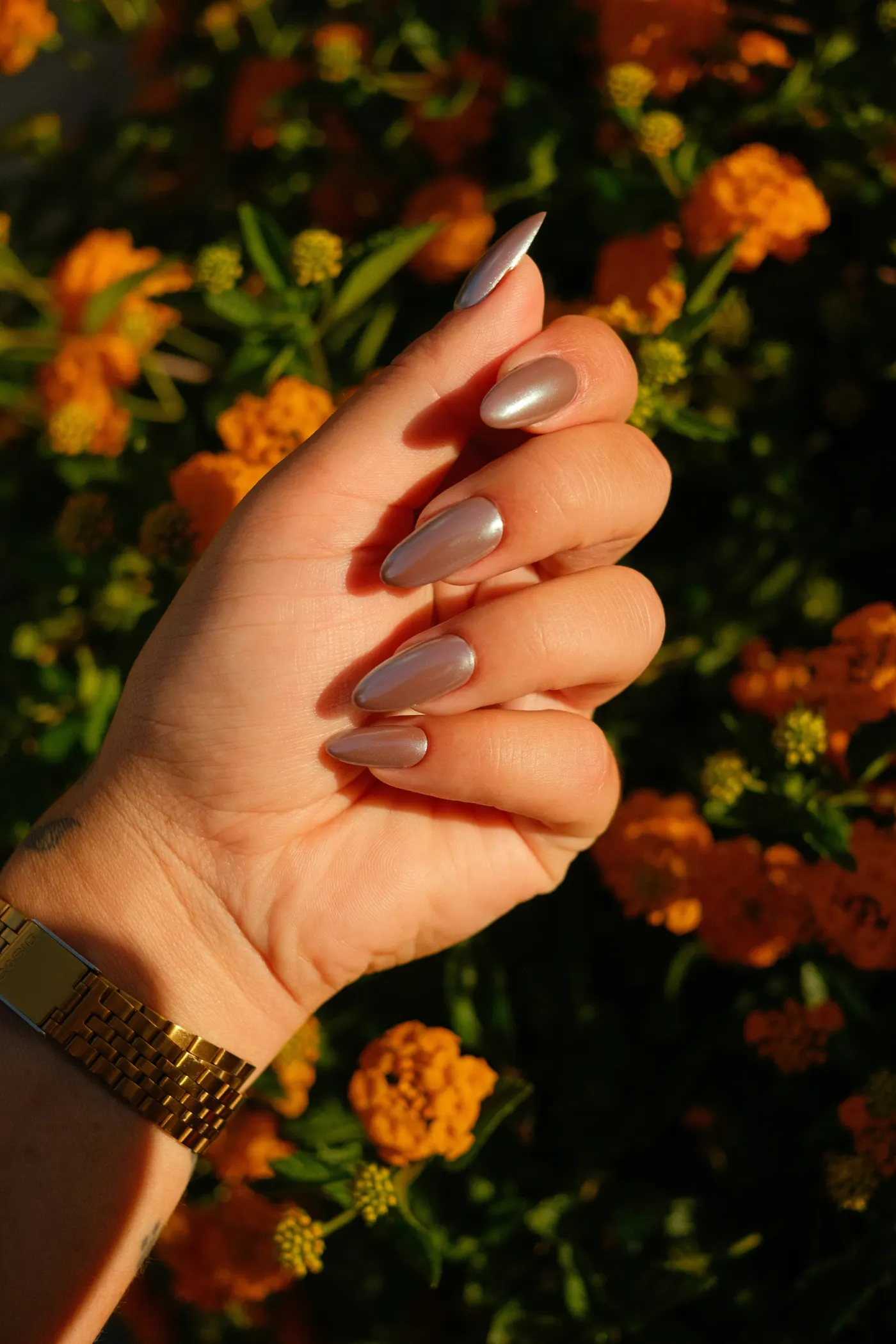 Silver nude nail design by Nail Atelier SUI
